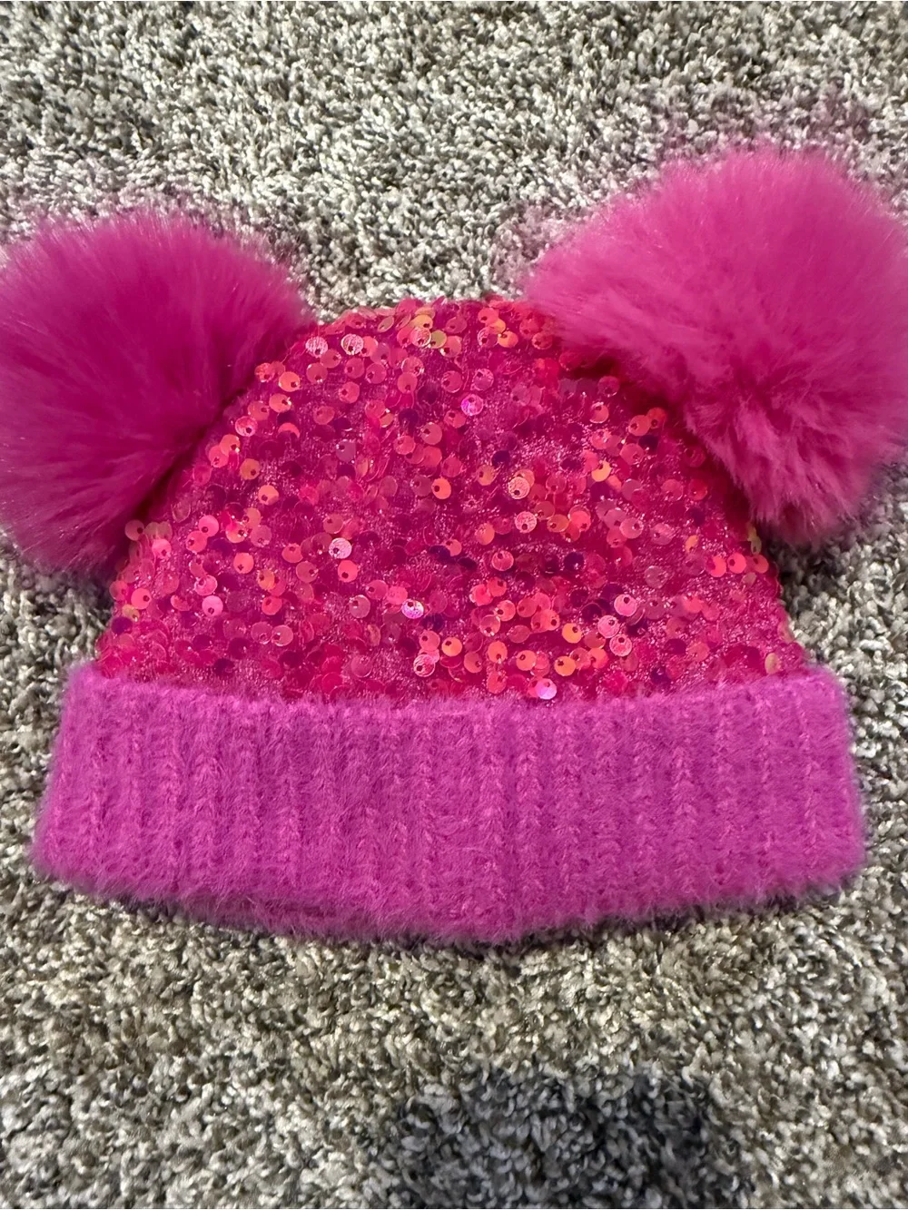 C.C Baby Pink Sequin Double Pom Beanie